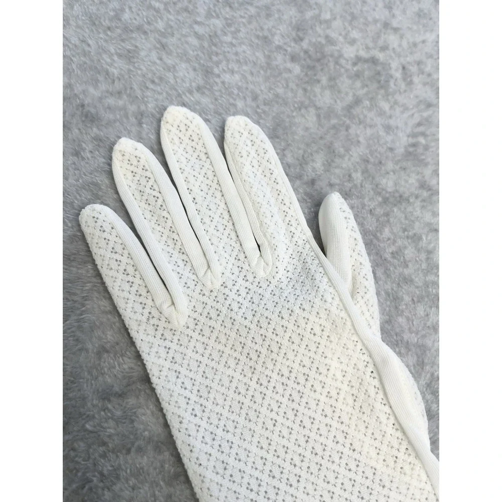 White Vtg Gloves Women's Mesh Buttons Nylon OSFA